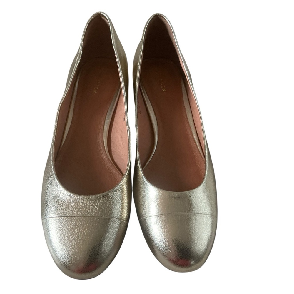 Halogen Vivian gold block heel leather shoes round toe slip on size 9M